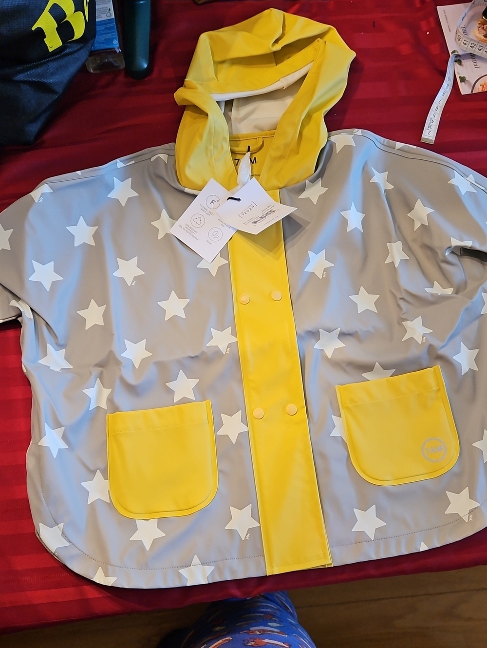 Kids Yellow & Gray Star Hooded Raincoat